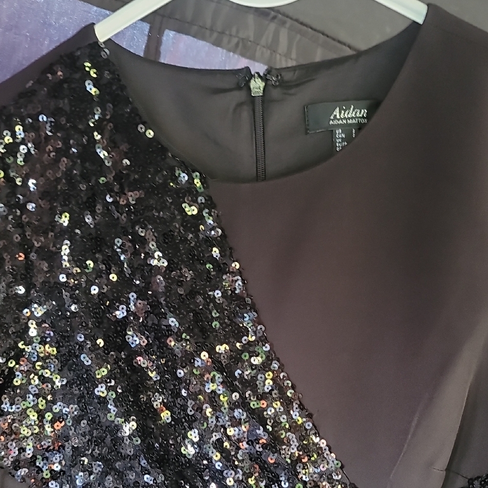 Aidan Mattox Black Sequin Crepe Dress